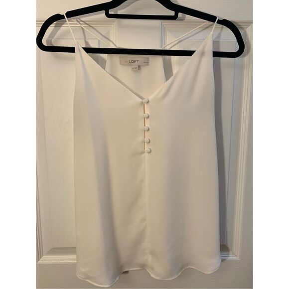 LOFT PETITES CAMI CREAM SPAGHETTI STRAPS T STRAP BACK CREAM LINED SZ SP - Picture 10 of 10